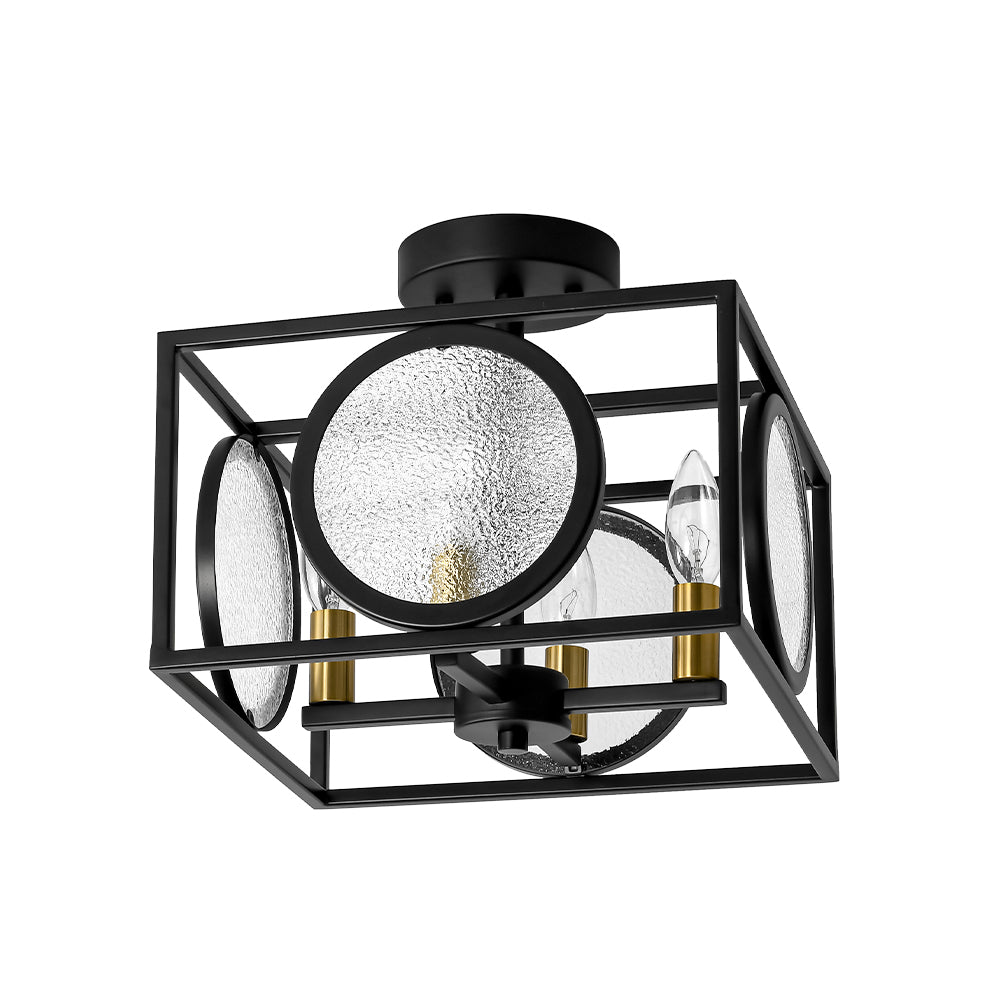 4-light Textured Glass Square Lantern Semi Flush Mount