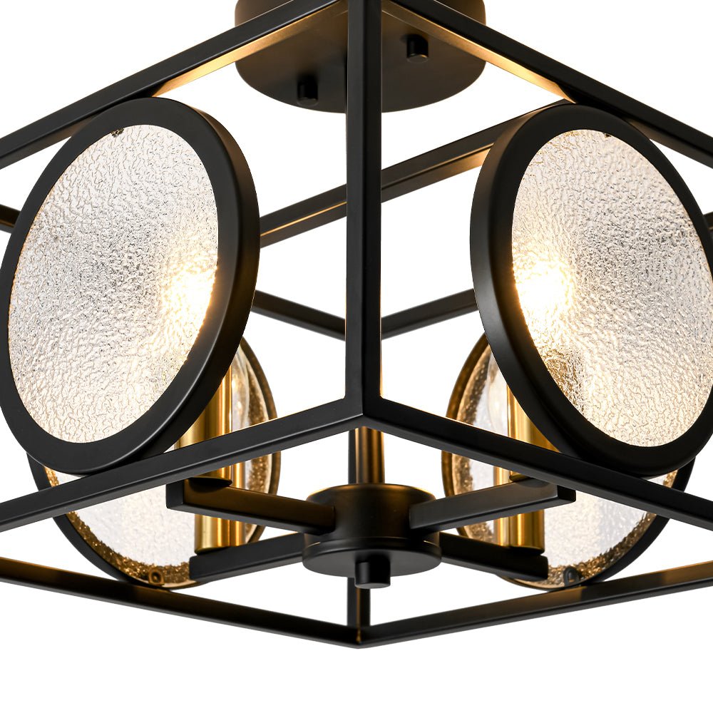 4-light Textured Glass Square Lantern Semi Flush Mount