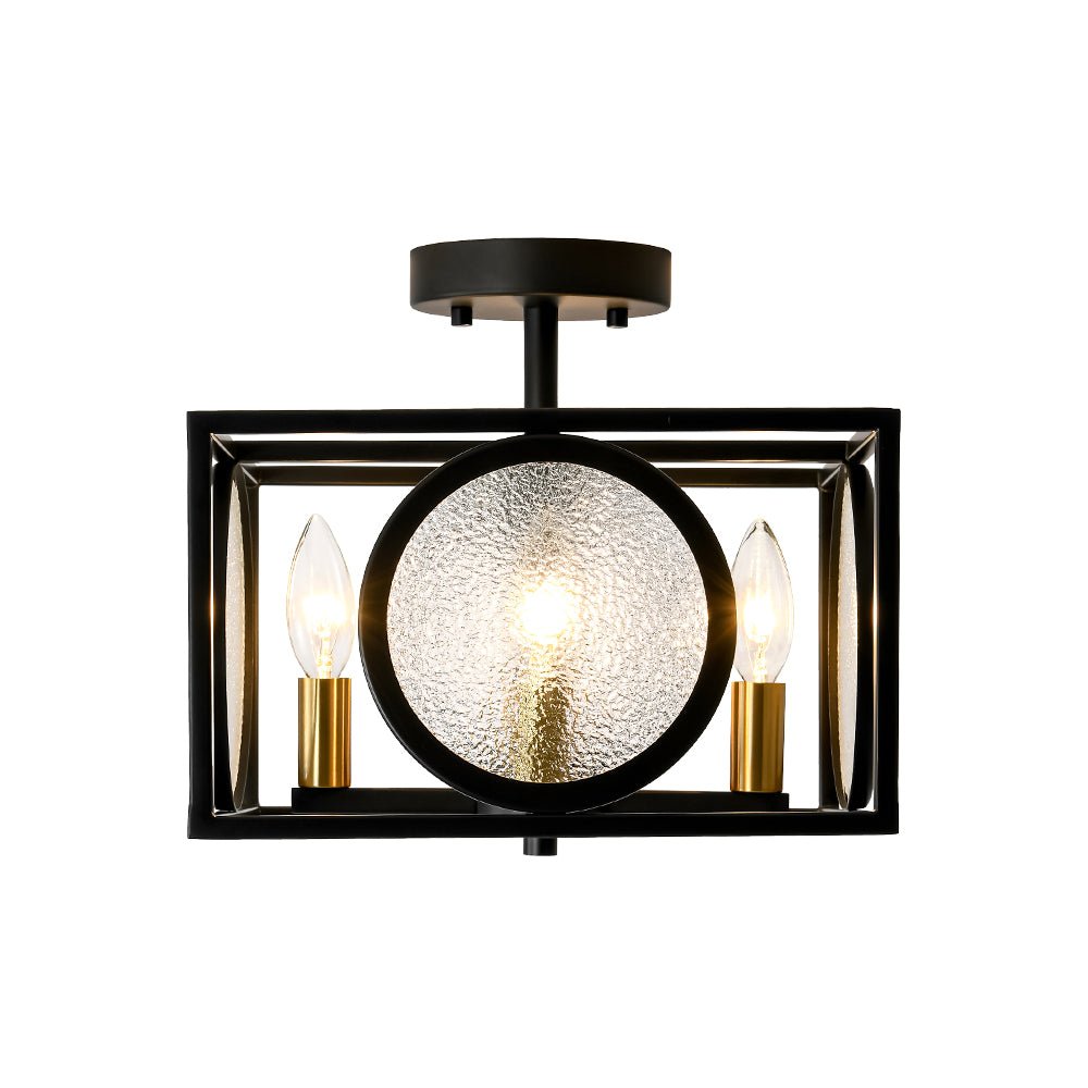 4-light Textured Glass Square Lantern Semi Flush Mount
