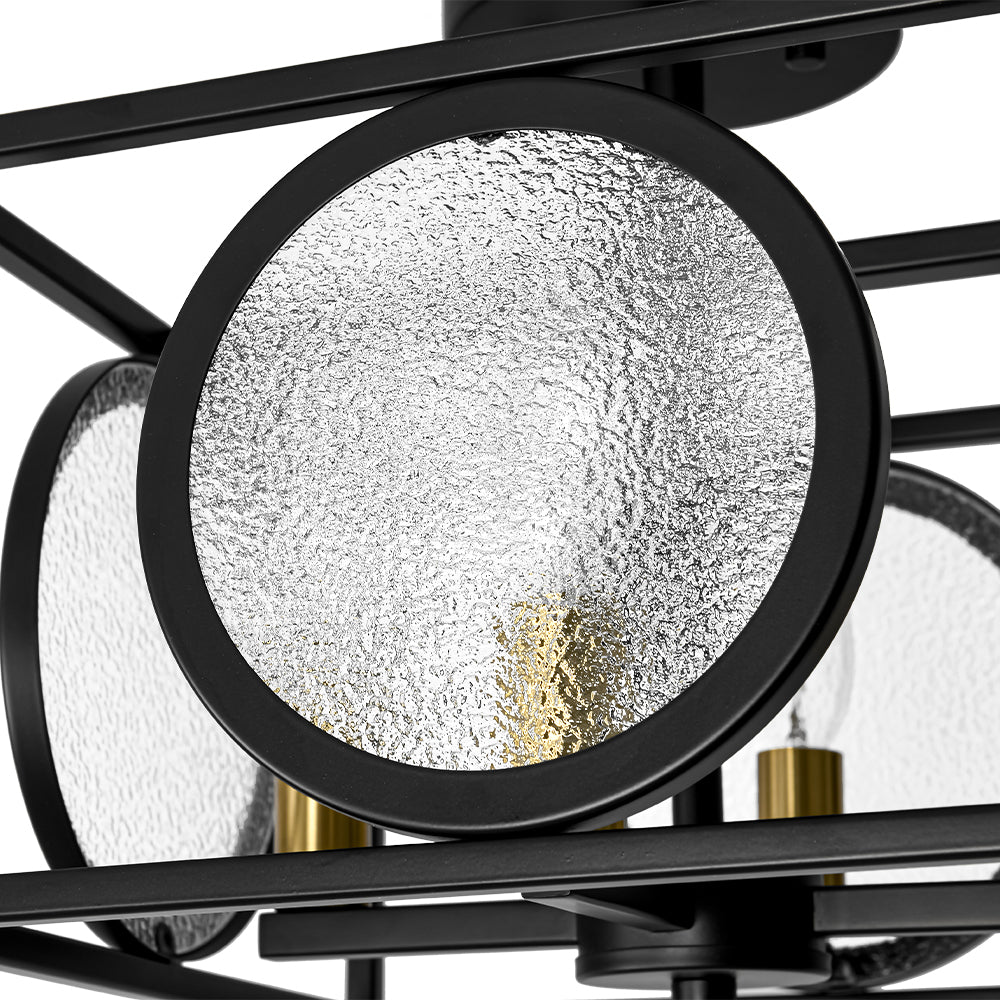 4-light Textured Glass Square Lantern Semi Flush Mount