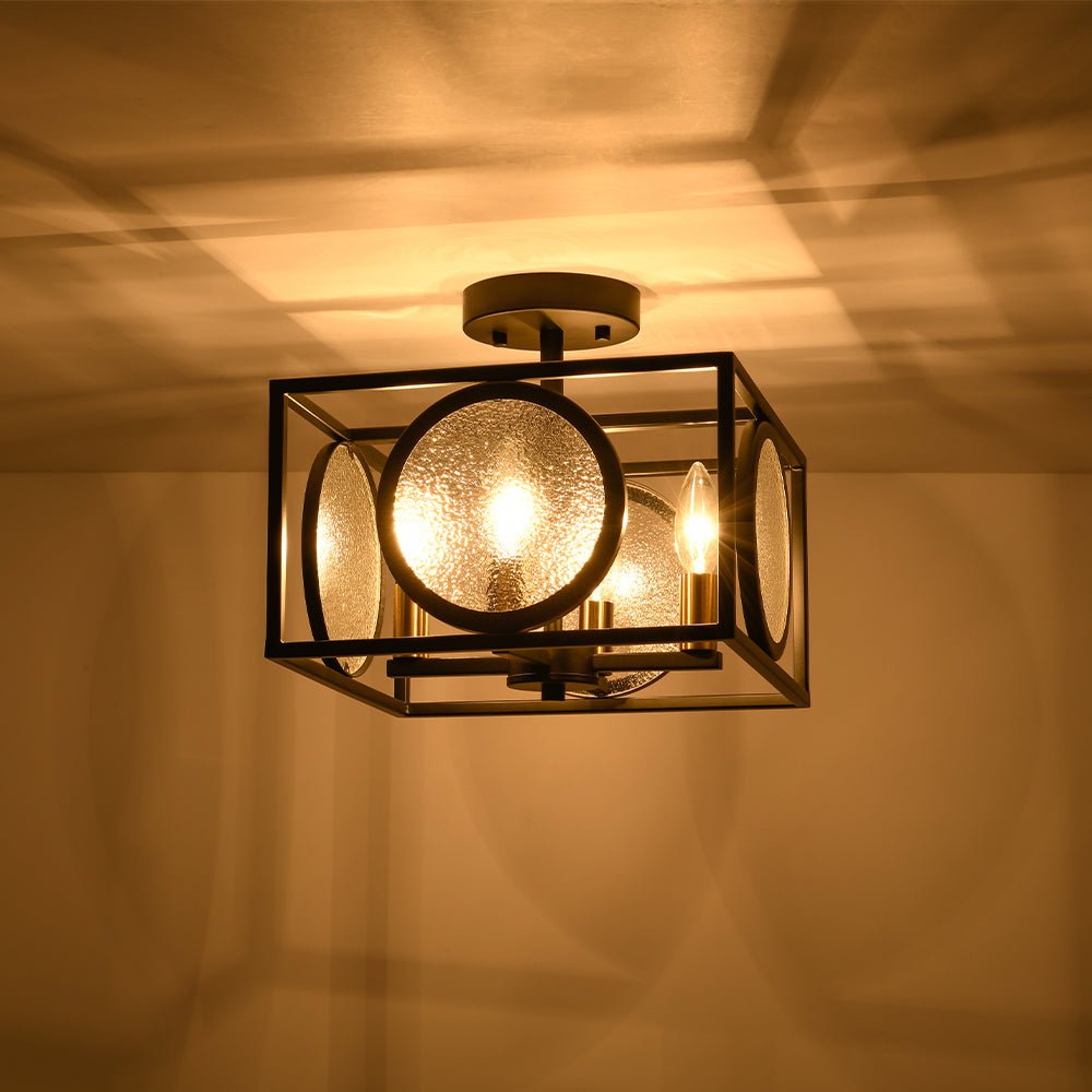 4-light Textured Glass Square Lantern Semi Flush Mount