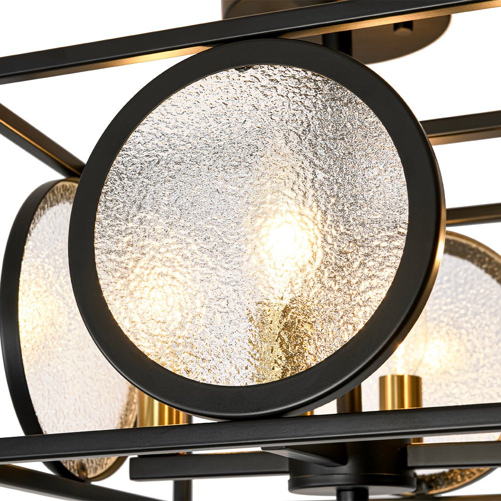 4-light Textured Glass Square Lantern Semi Flush Mount