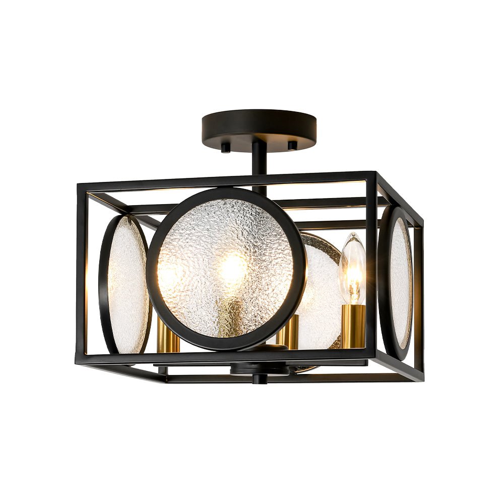 4-light Textured Glass Square Lantern Semi Flush Mount