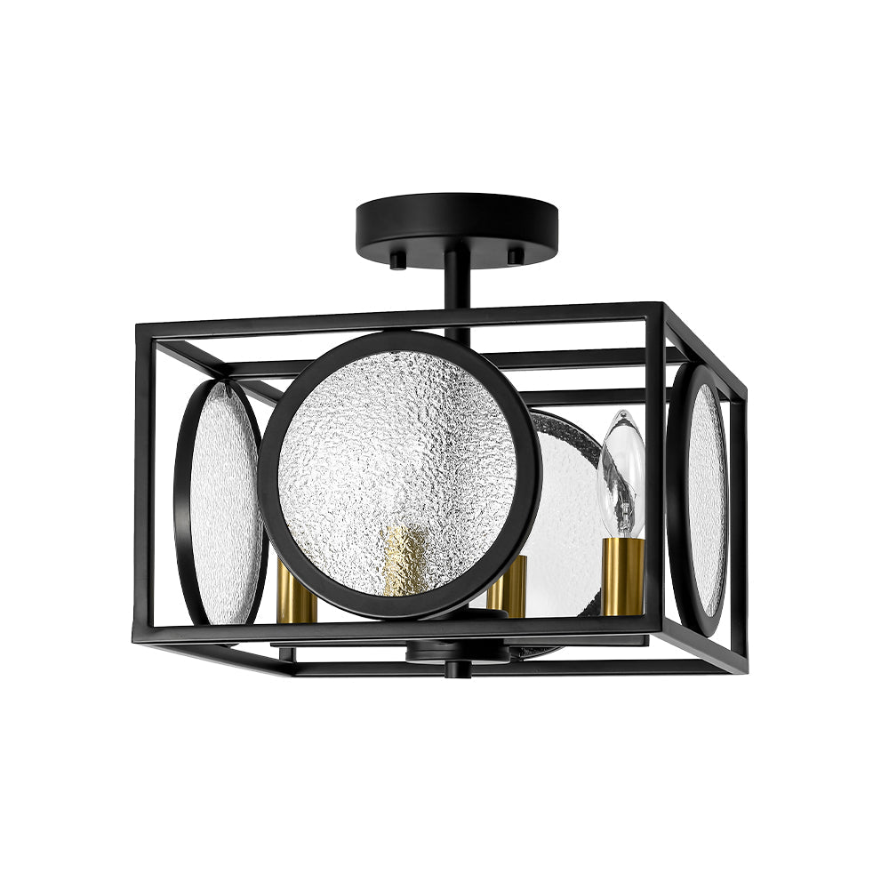 4-light Textured Glass Square Lantern Semi Flush Mount