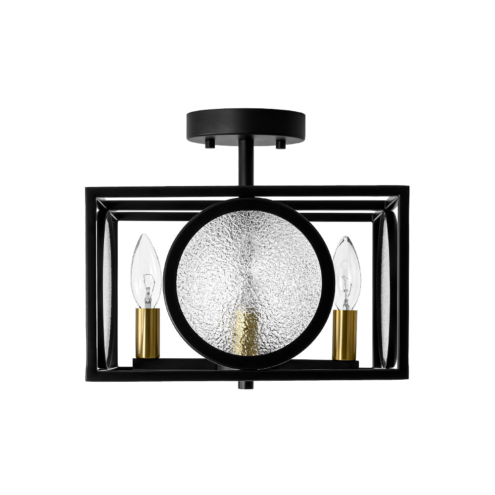 4-light Textured Glass Square Lantern Semi Flush Mount