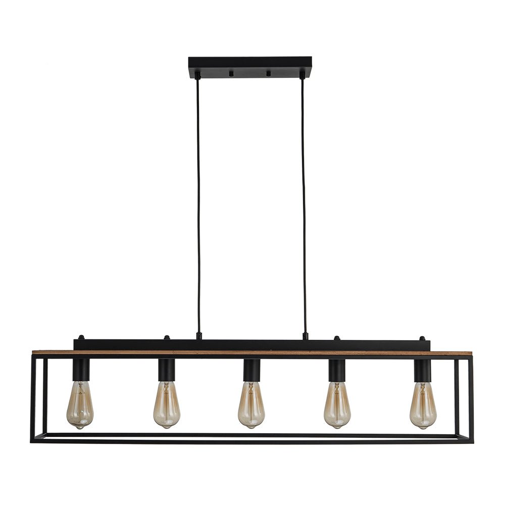 5-Light Aged Oak Iron Rectangle Cage Island Chandelier