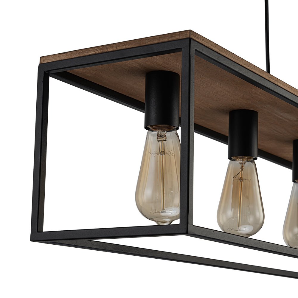 5-Light Aged Oak Iron Rectangle Cage Island Chandelier