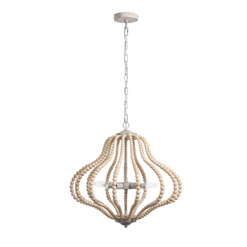 5-Light Bohemian Rustic Wood Bead Cage Pendant Light