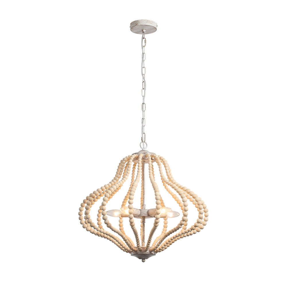 5-Light Bohemian Rustic Wood Bead Cage Pendant Light