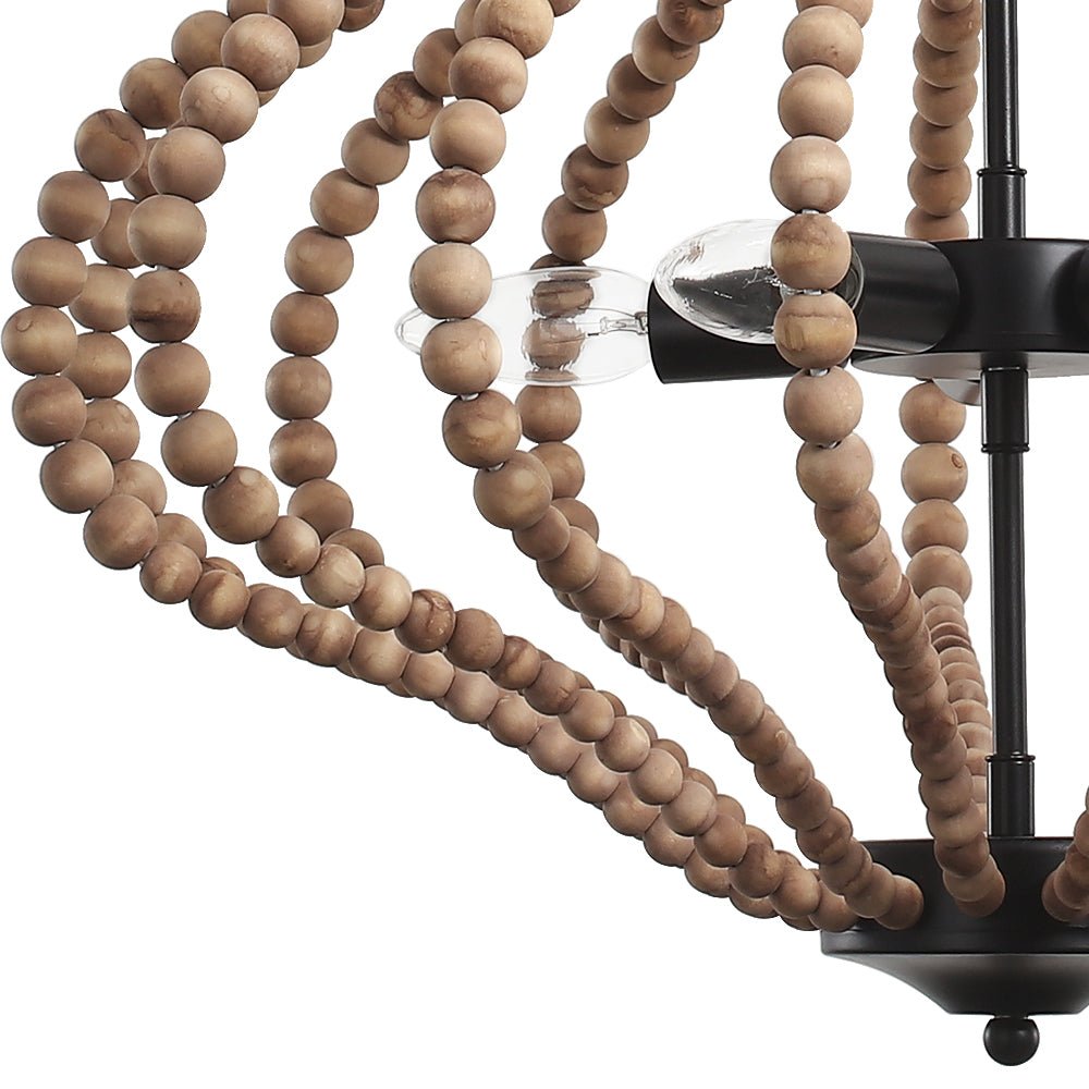 5-Light Bohemian Rustic Wood Bead Cage Pendant Light