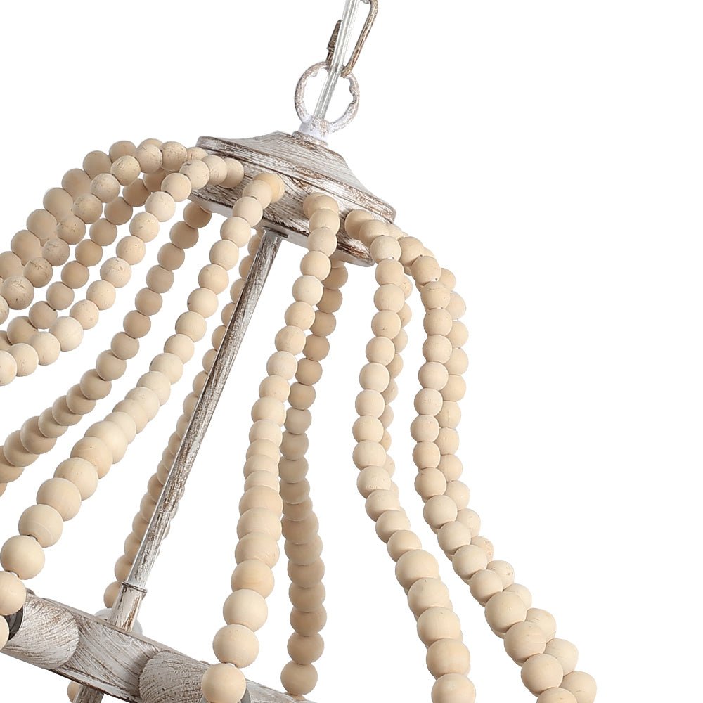 5-Light Bohemian Rustic Wood Bead Cage Pendant Light