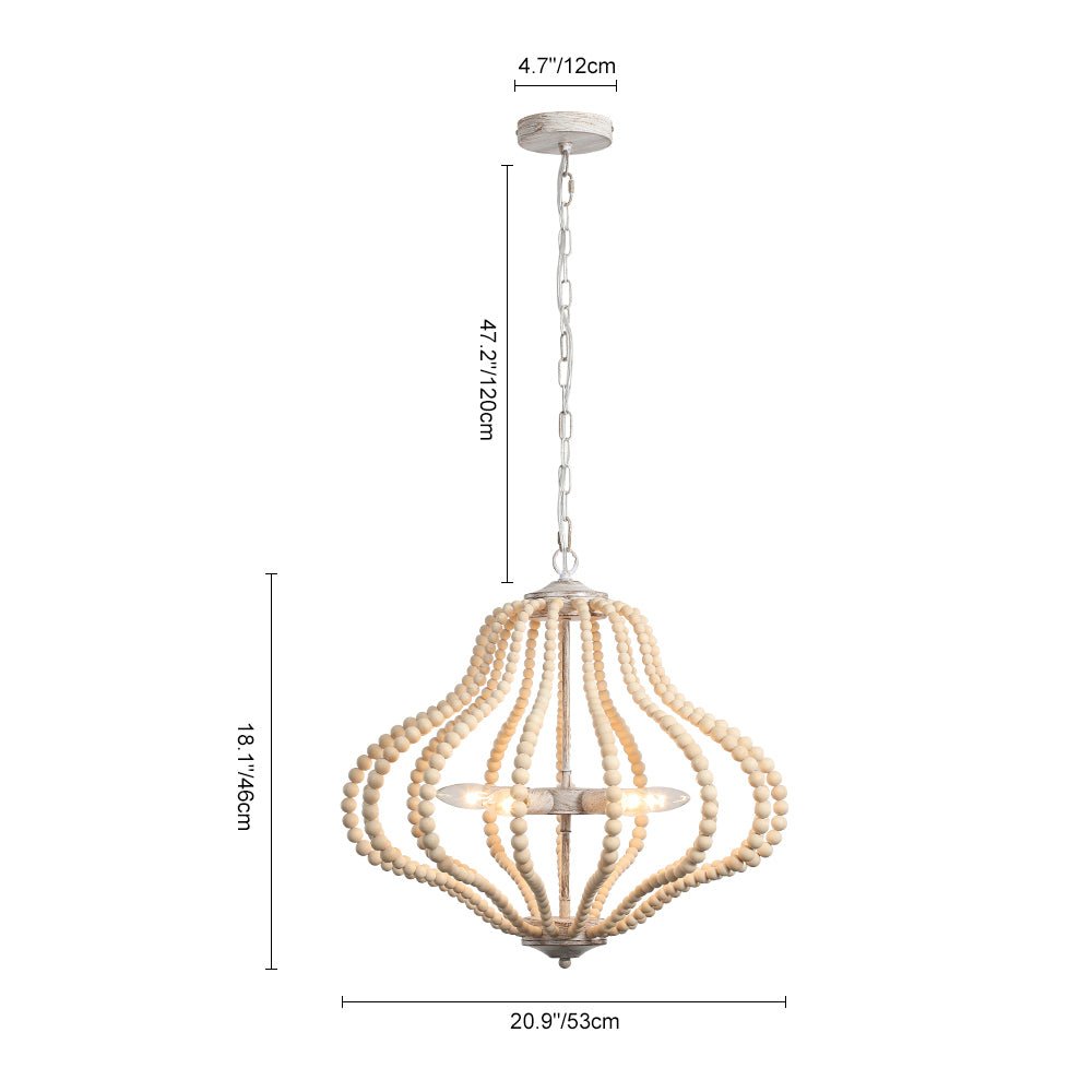 5-Light Bohemian Rustic Wood Bead Cage Pendant Light