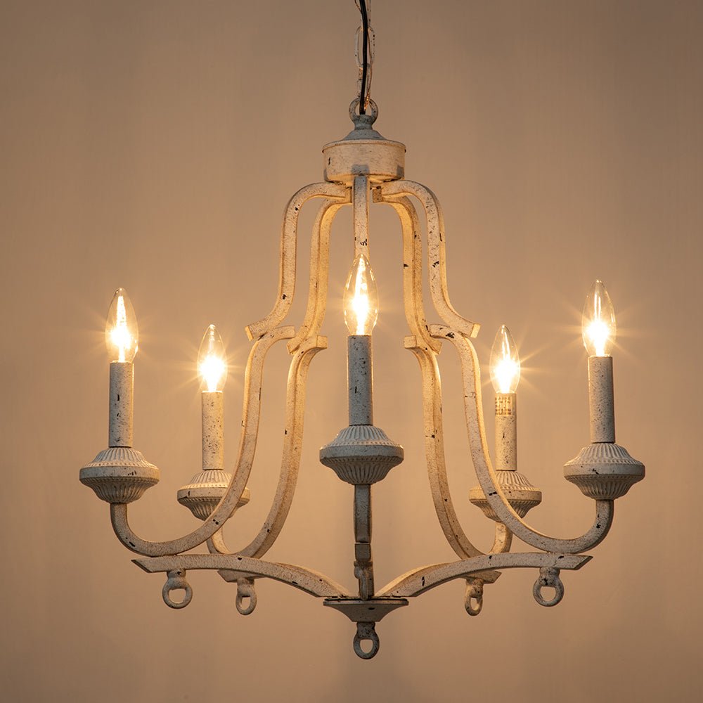 5-Light Distressed White Shabby Chic Candle Style Chandelier