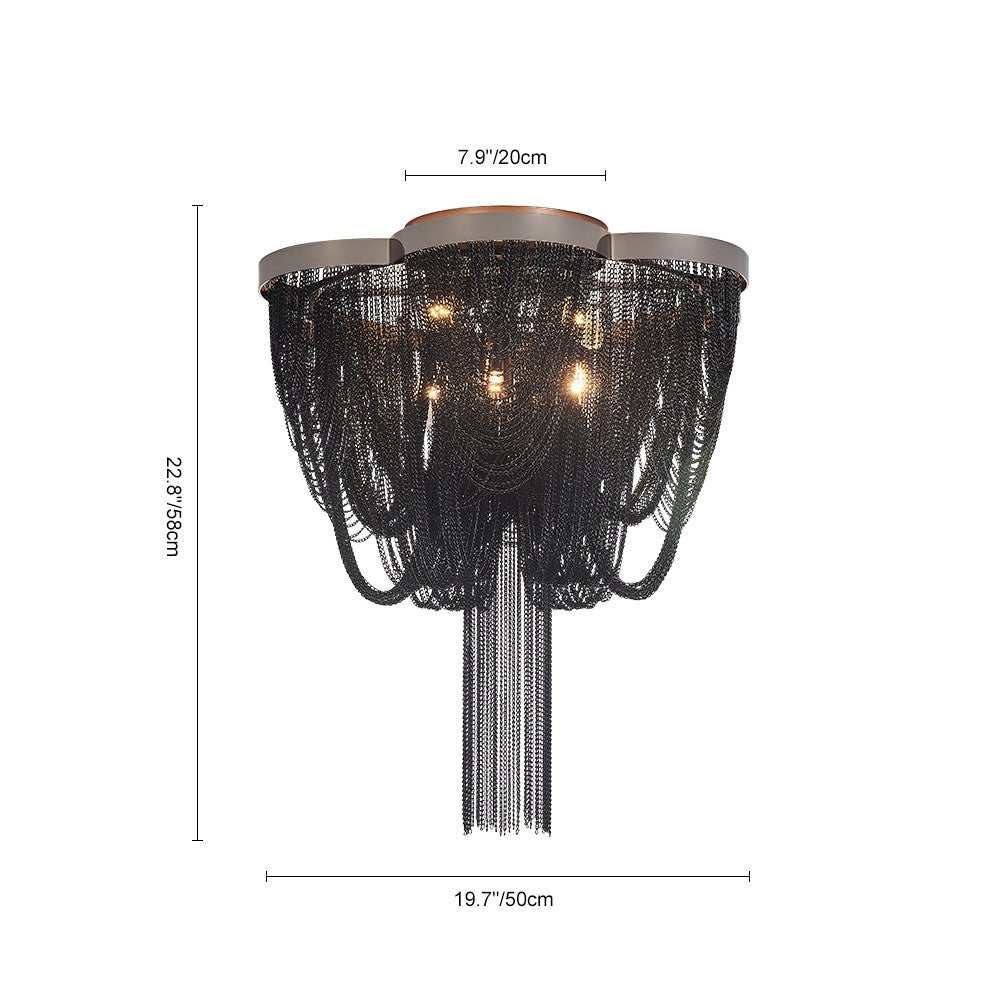 5-Light Empire Chain Tassel Flush Mount Ceiling Light
