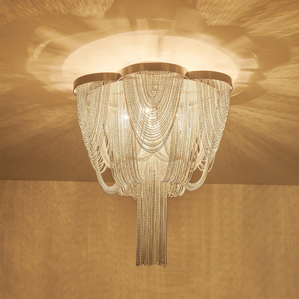 5-Light Empire Chain Tassel Flush Mount Ceiling Light
