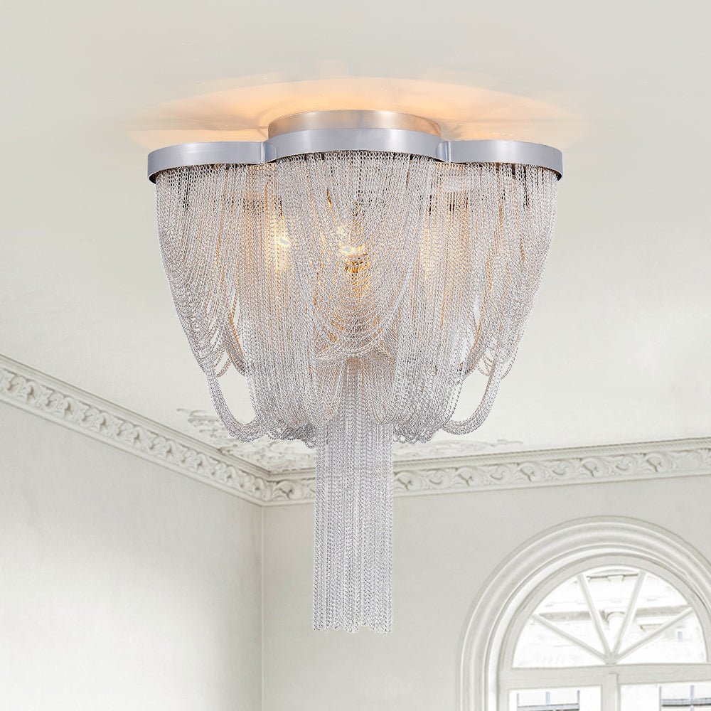 5-Light Empire Chain Tassel Flush Mount Ceiling Light