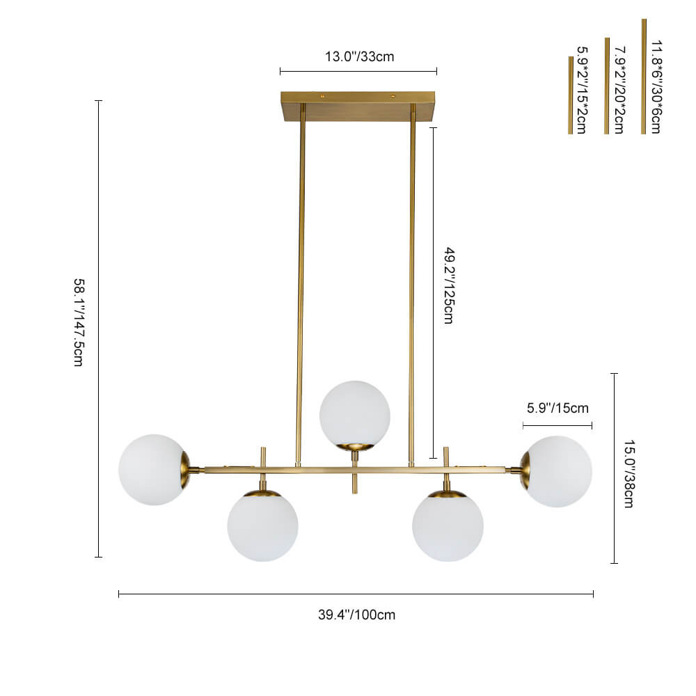 5-Light Glass Globe Island Linear Chandelier