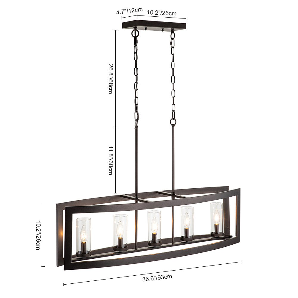 5-Light Curved Rectangle Frame Island Chandelier