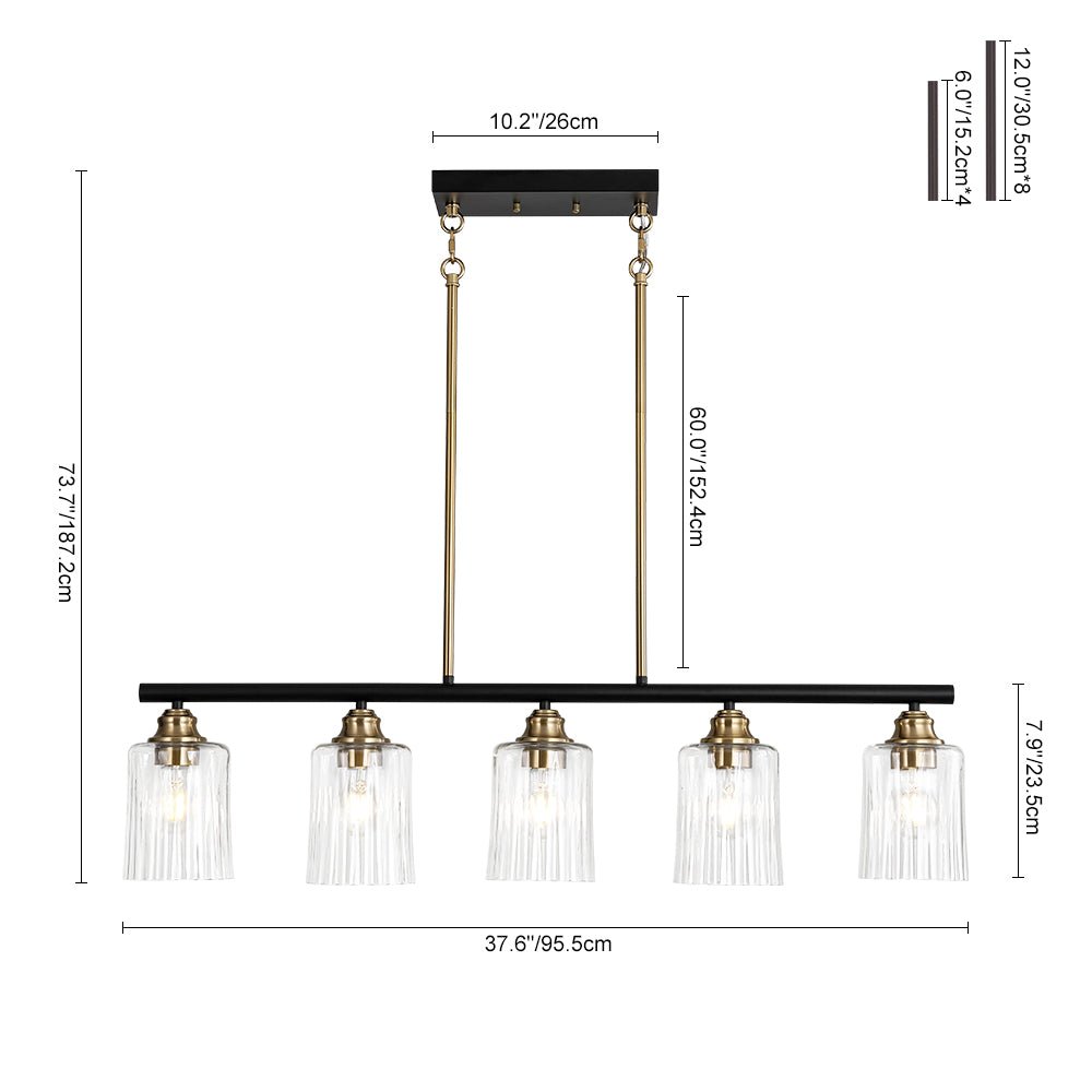 5-Light Reeded Glass Shade Linear Island Pendant