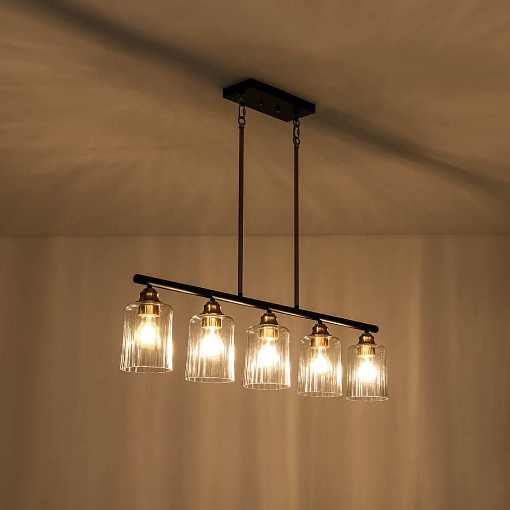 5-Light Reeded Glass Shade Linear Island Pendant