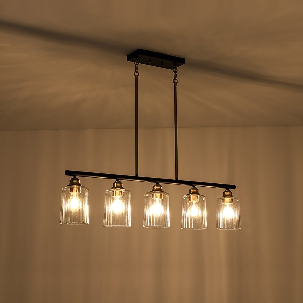 5-Light Reeded Glass Shade Linear Island Pendant