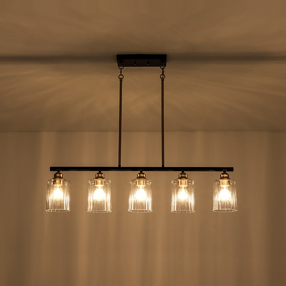 5-Light Reeded Glass Shade Linear Island Pendant