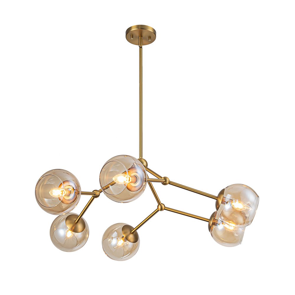 6-Light Amber Glass Globe Branch Sputnik Chandelier