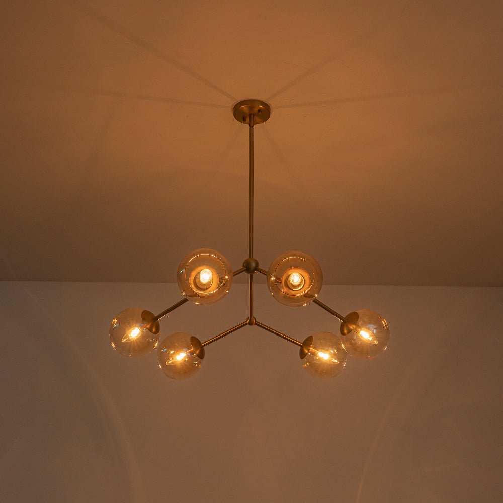 6-Light Amber Glass Globe Branch Sputnik Chandelier