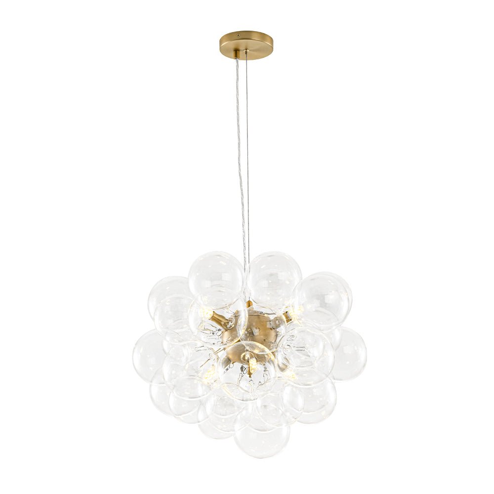 6-Light Dimmable Brass Cluster Clear Glass Bubble Sphere Chandelier