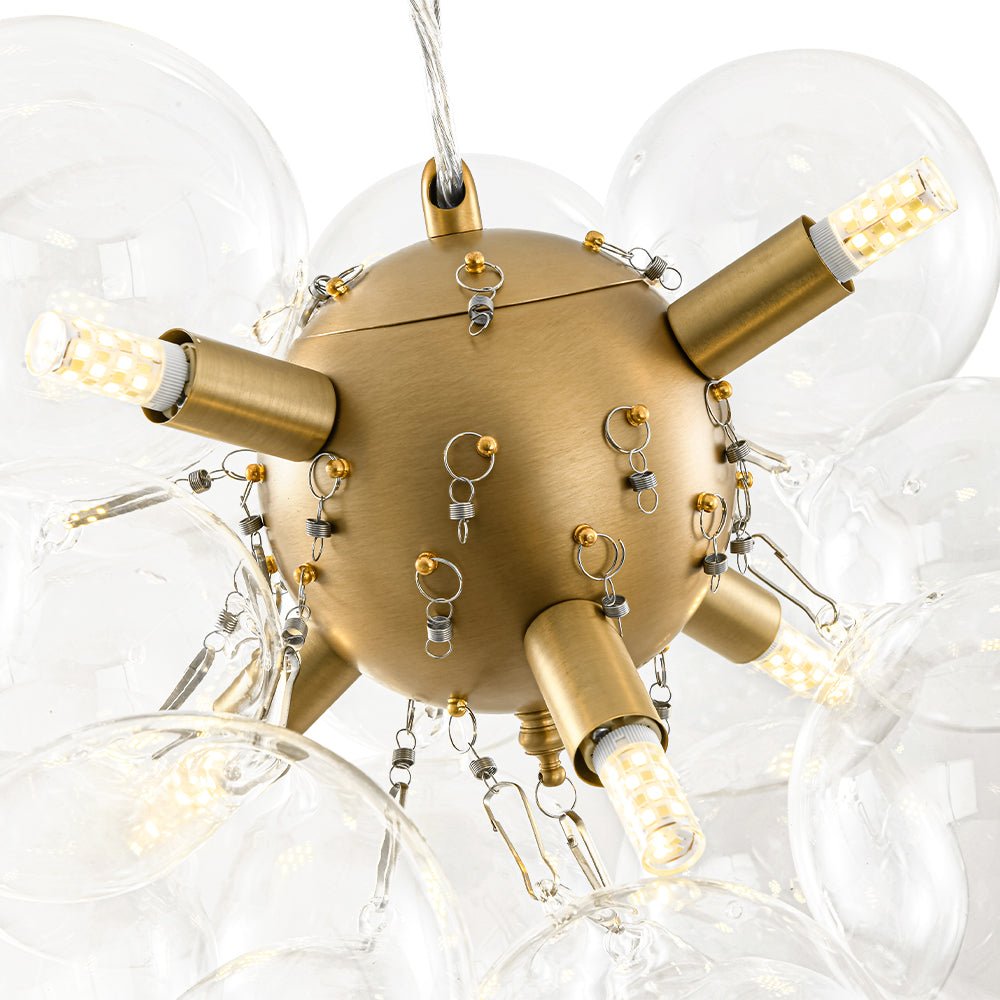 6-Light Dimmable Brass Cluster Clear Glass Bubble Sphere Chandelier