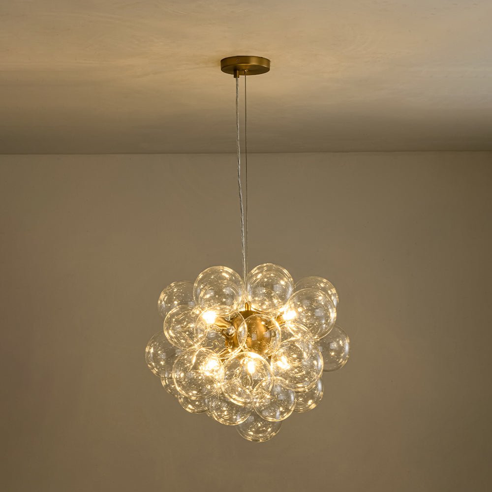 6-Light Dimmable Brass Cluster Clear Glass Bubble Sphere Chandelier