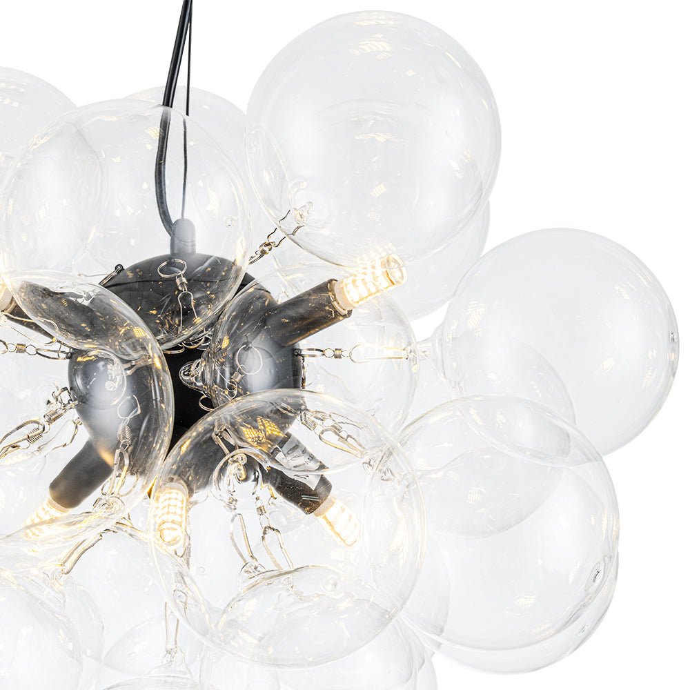 6-Light Dimmable Brass Cluster Clear Glass Bubble Sphere Chandelier