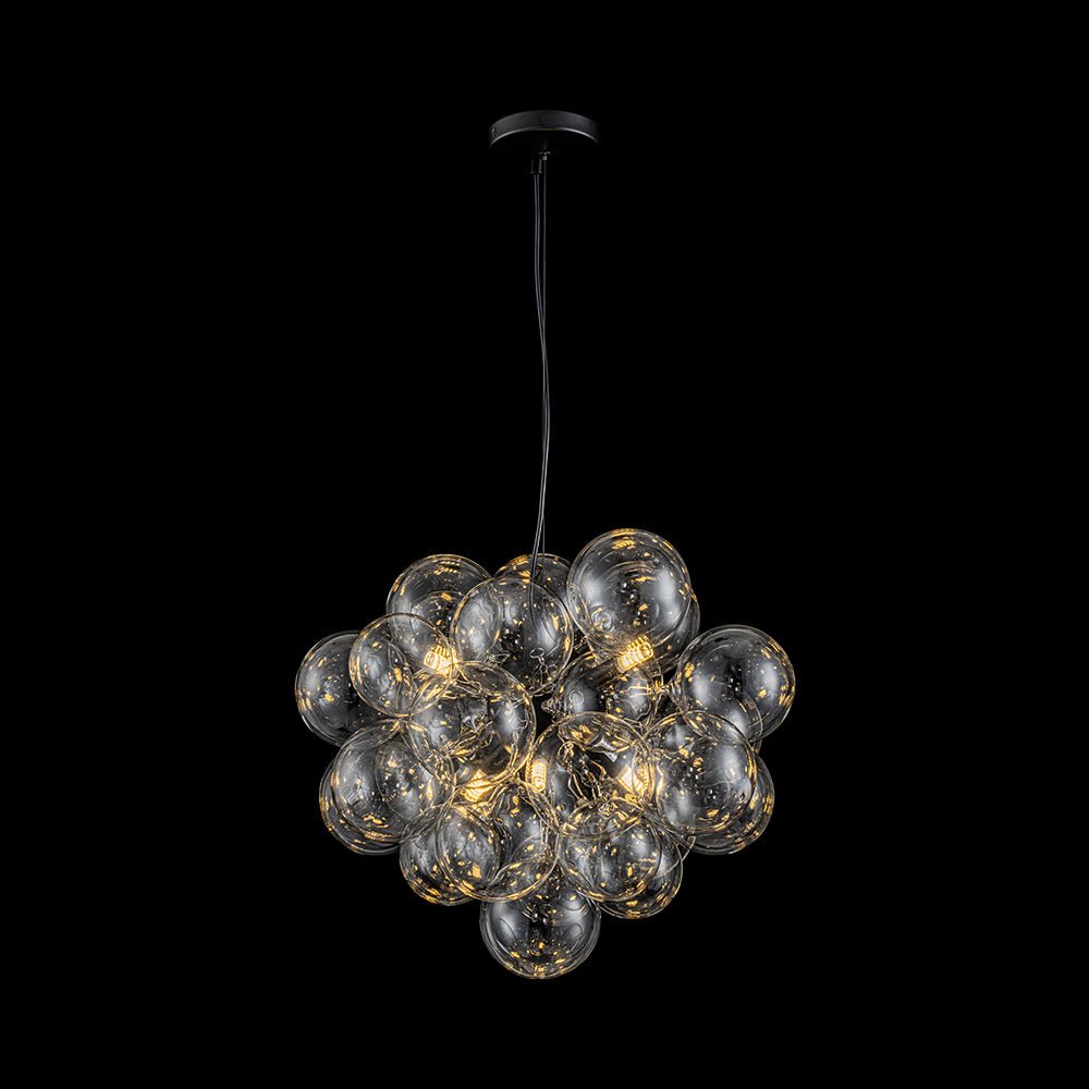 6-Light Dimmable Brass Cluster Clear Glass Bubble Sphere Chandelier