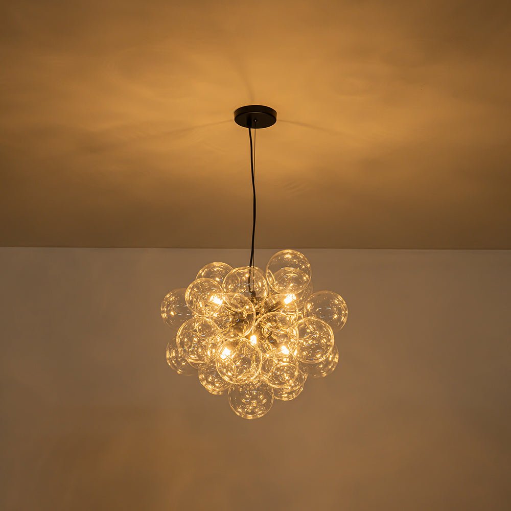 6-Light Dimmable Brass Cluster Clear Glass Bubble Sphere Chandelier