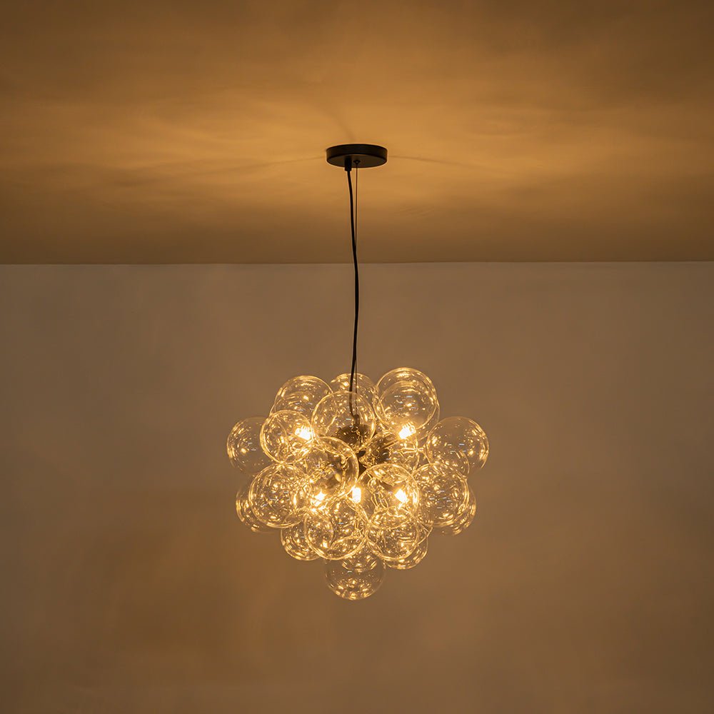 6-Light Dimmable Brass Cluster Clear Glass Bubble Sphere Chandelier