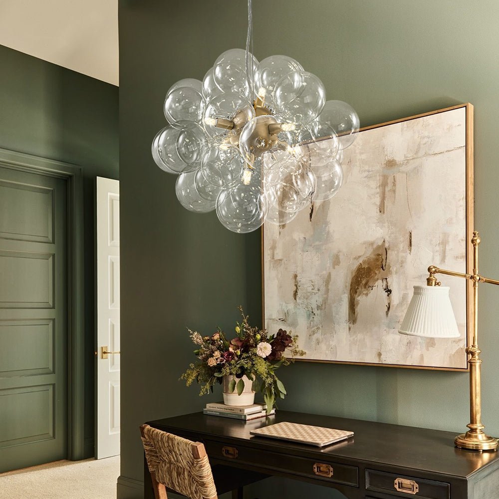 6-Light Dimmable Brass Cluster Clear Glass Bubble Sphere Chandelier