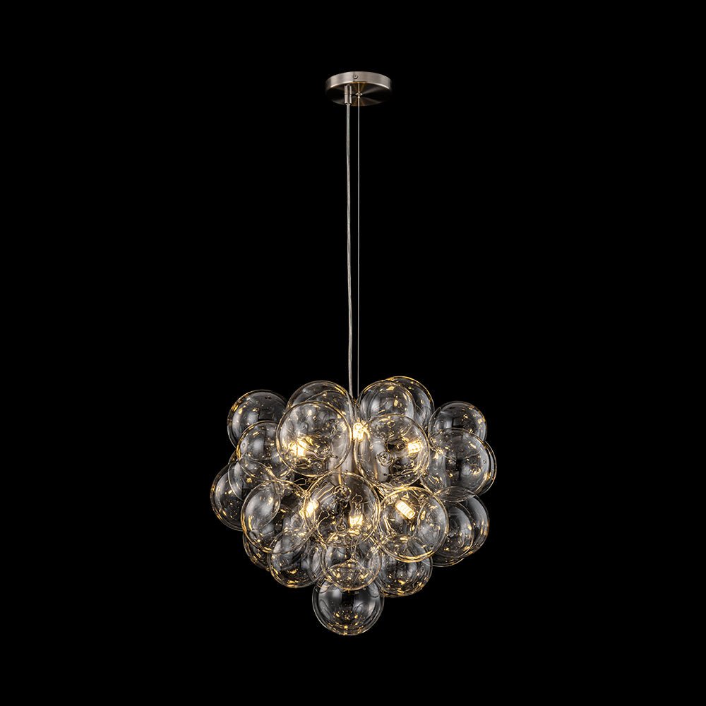 6-Light Dimmable Brass Cluster Clear Glass Bubble Sphere Chandelier