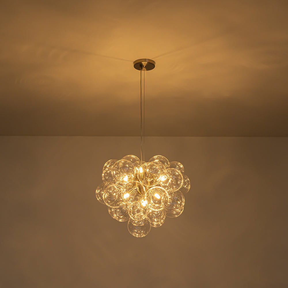 6-Light Dimmable Brass Cluster Clear Glass Bubble Sphere Chandelier
