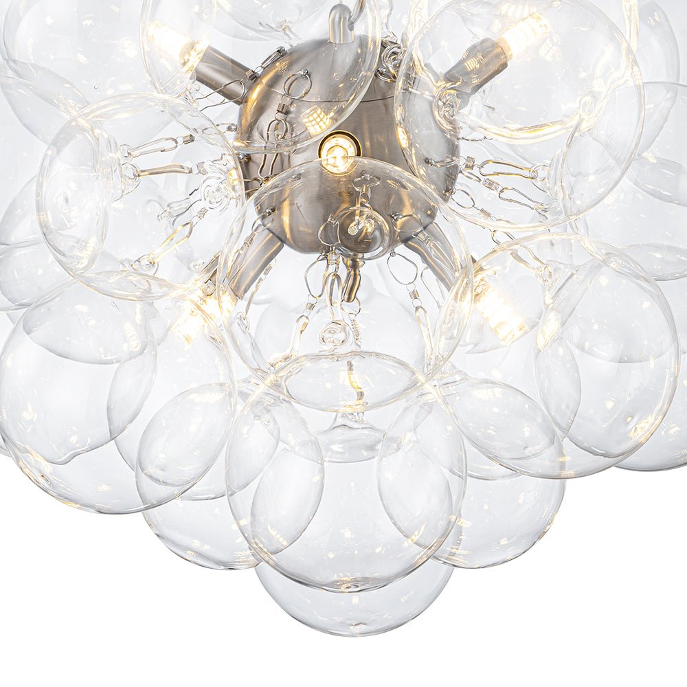 6-Light Dimmable Brass Cluster Clear Glass Bubble Sphere Chandelier