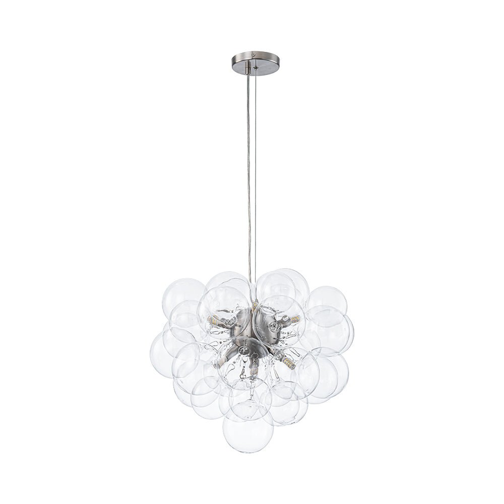 6-Light Dimmable Brass Cluster Clear Glass Bubble Sphere Chandelier
