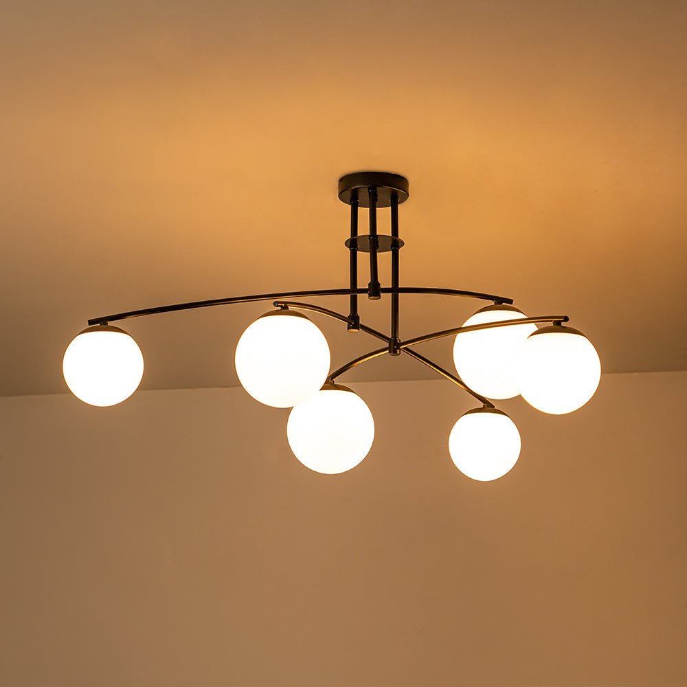 6-Light Milky Glass Globe Linear Sputnik Ceiling Light