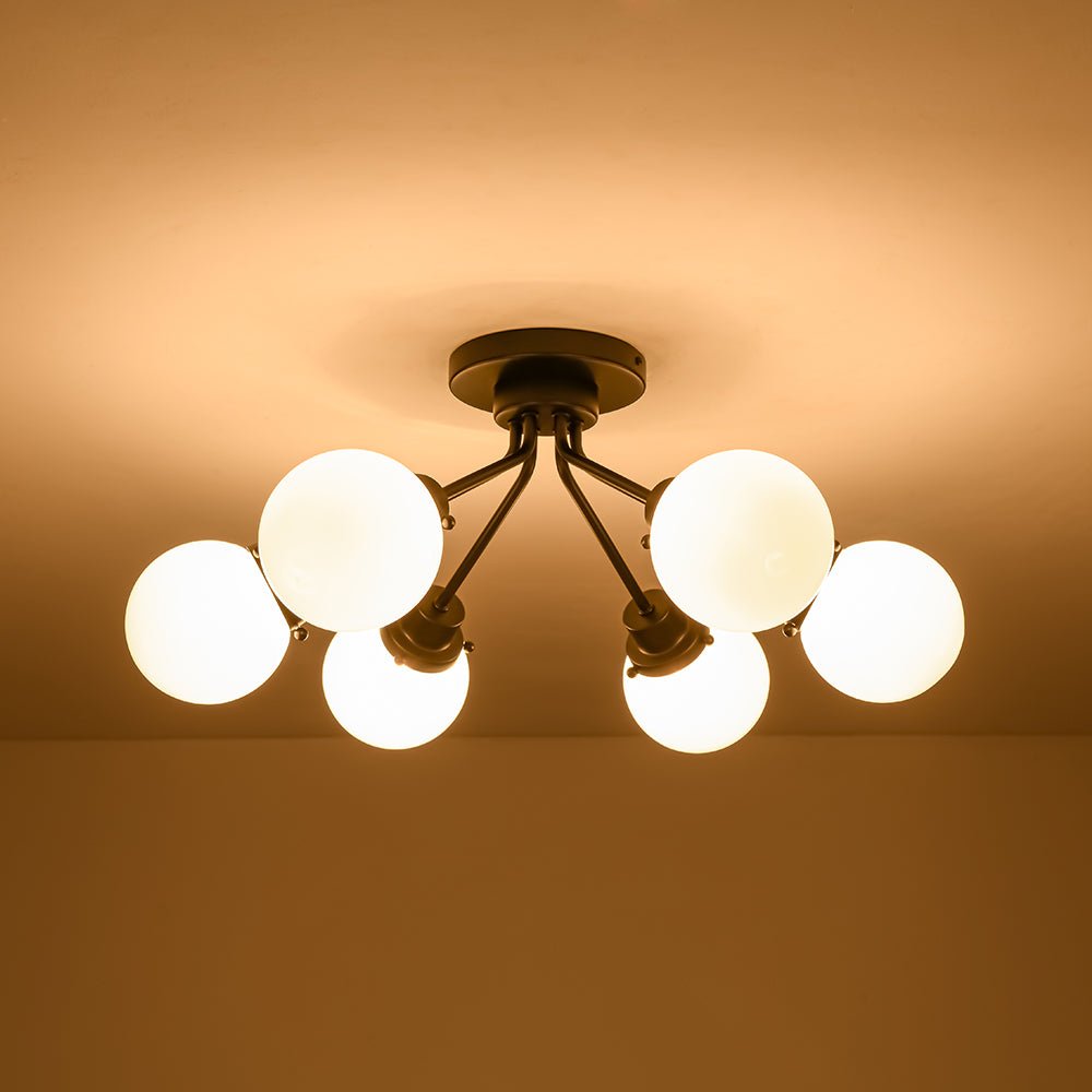 6-Light Opal Glass Globe Sputnik Semi Flush Mount