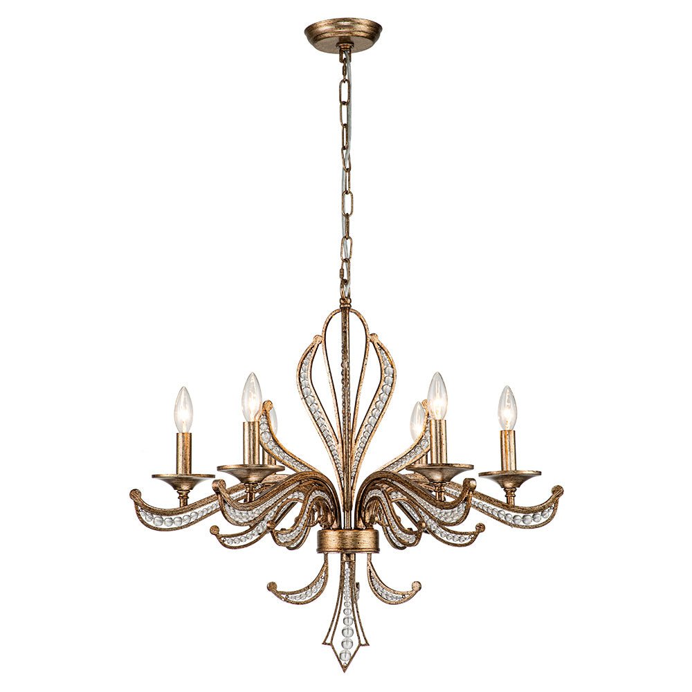 6-Light Vintage Candle Style Chandelier Crystal Beads