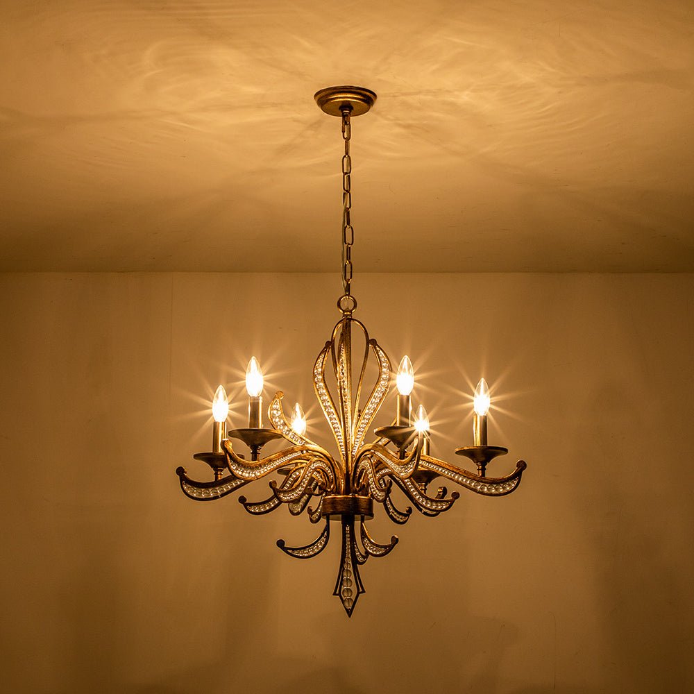 6-Light Vintage Candle Style Chandelier Crystal Beads