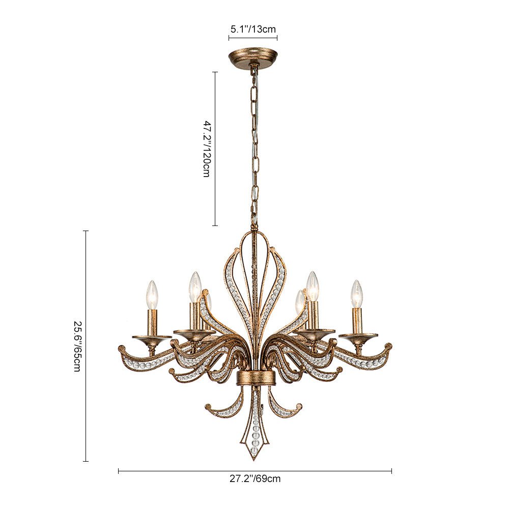 6-Light Vintage Candle Style Chandelier Crystal Beads