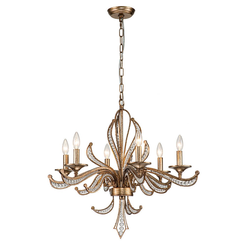 6-Light Vintage Candle Style Chandelier Crystal Beads