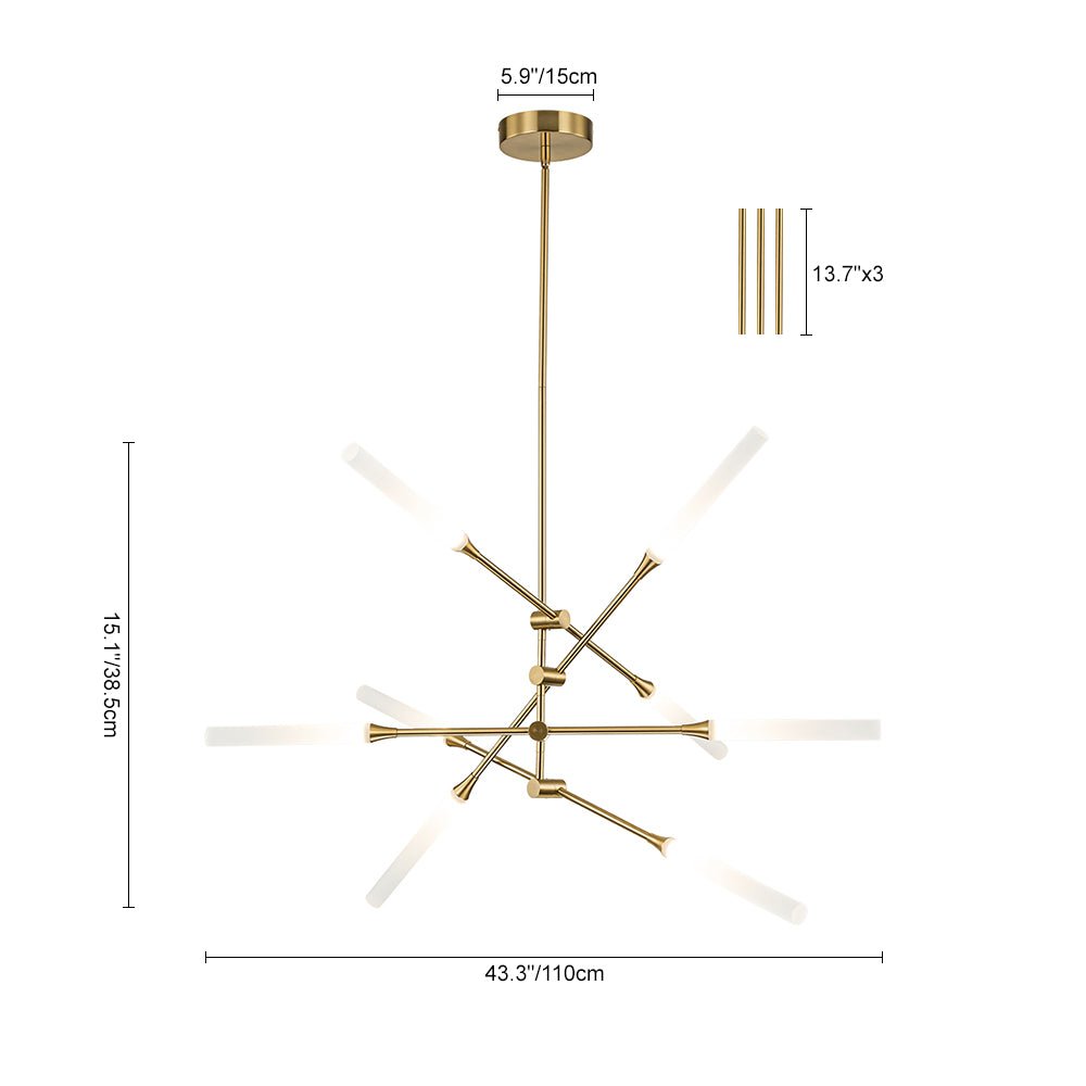 8-Light Dimmable 3000k LED Rotatable Linear Sputnik Chandelier