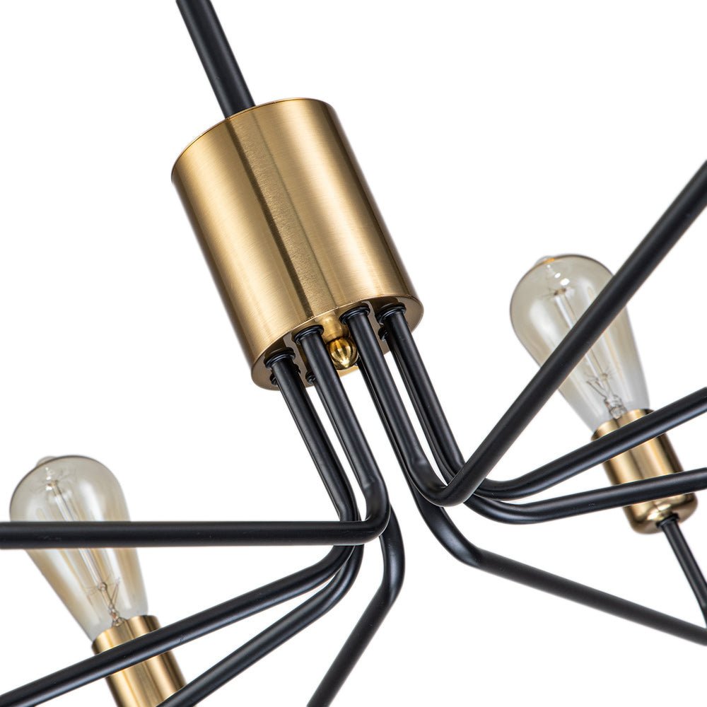 8-Light Mid Century Black Brass Sputnik Chandelier