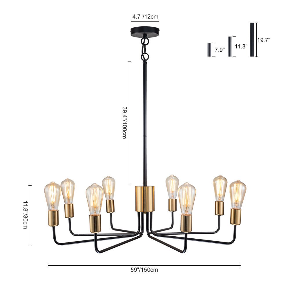 8-Light Mid Century Black Brass Sputnik Chandelier