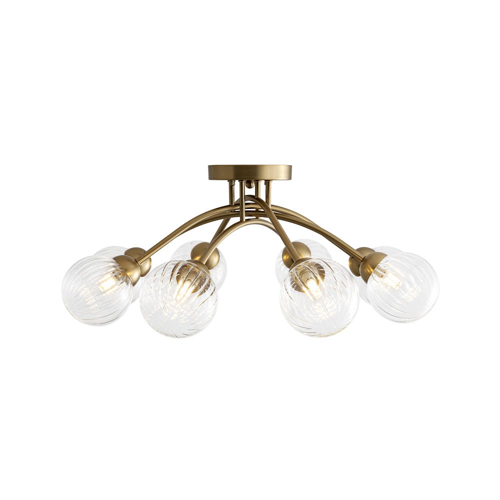 8-Light Ribbed Glass Bubble Sputnik Semi Flush Mount